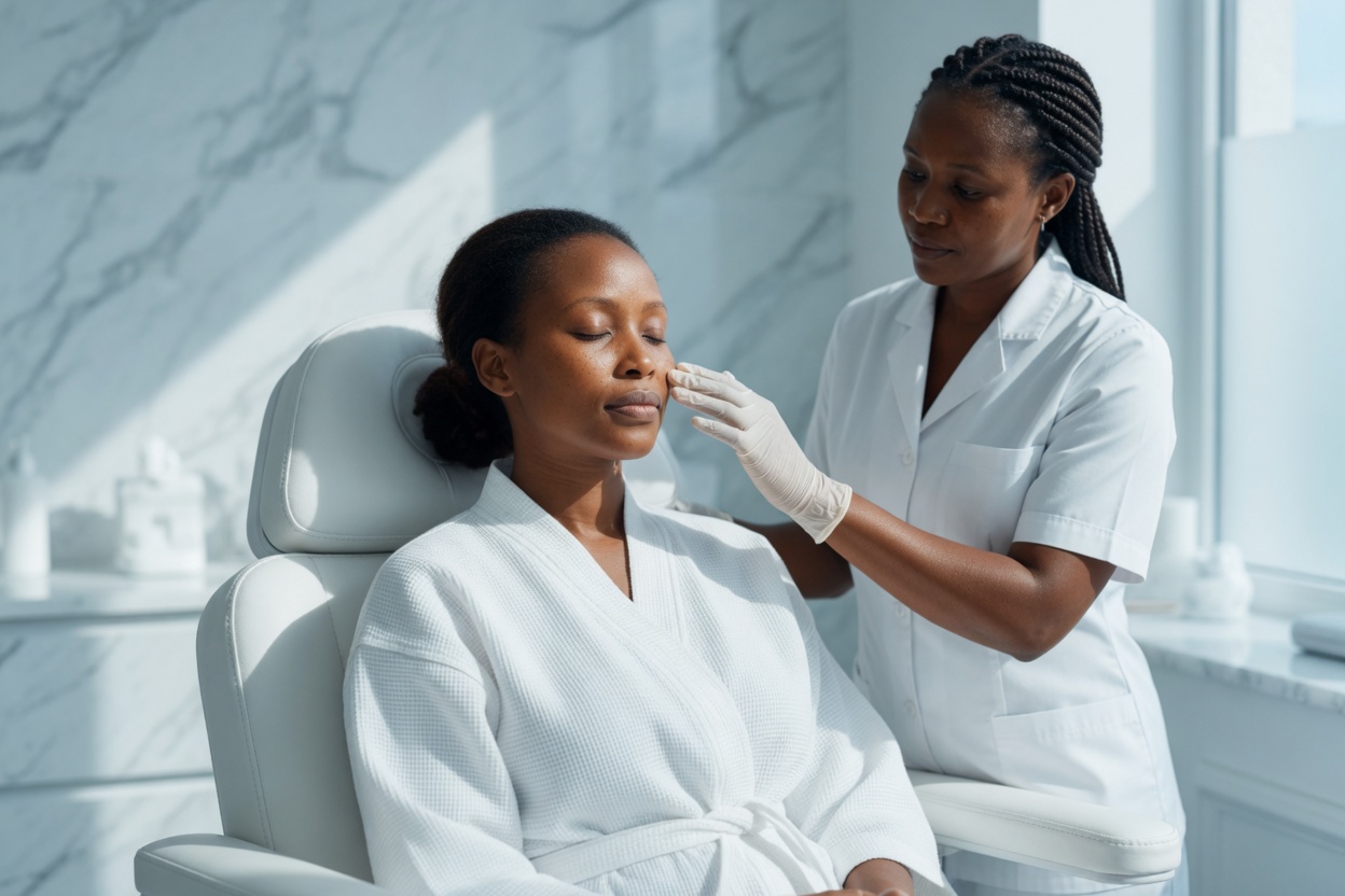A facial in a bright treatment room